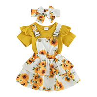 Toddler Girls 3-Piece Summer Set Ruffle Sleeve Top Floral Shorts and Bow Headband - Cute Baby Outfit for Newborns