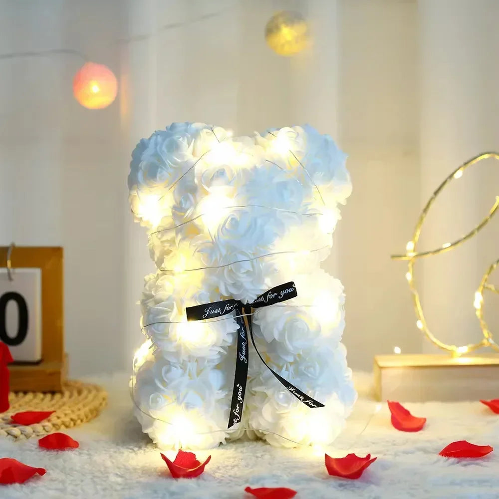2025 Eternal Flower 25cm Artificial Teddy Rose Flower Bear with Box Girlfriend Women Birthday Wedding Party Decor Romantic Gift