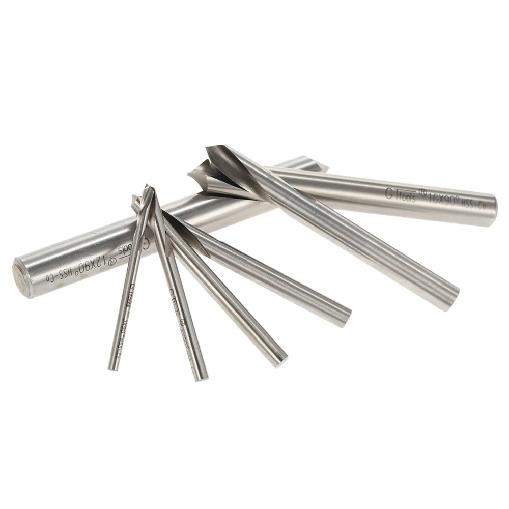7PCS M42 HSS Drill Bits High Speed Steel Cobalt Spotting Drill Bits Set Round Shank 90 Degree Drilling Chamfering Tool 3mm-12mm