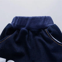 Spring and autumn toddler boy 76 decorative printed coat+elastic jeans suit fashion Joker.