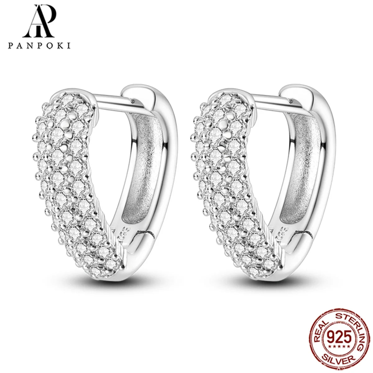 HOT 65 Style Sterling Silver 925 Pave Shiny CZ Heart Hoop Earrings Fit Original Earrings Fine Women Jewelry Fine Fashion Gifts