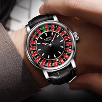 LIGE Quartz Man Watch Fashion Luxury Creative Roulette Game Dial Design Leather Casual Life Waterproof Watches for Men Gifts+Box