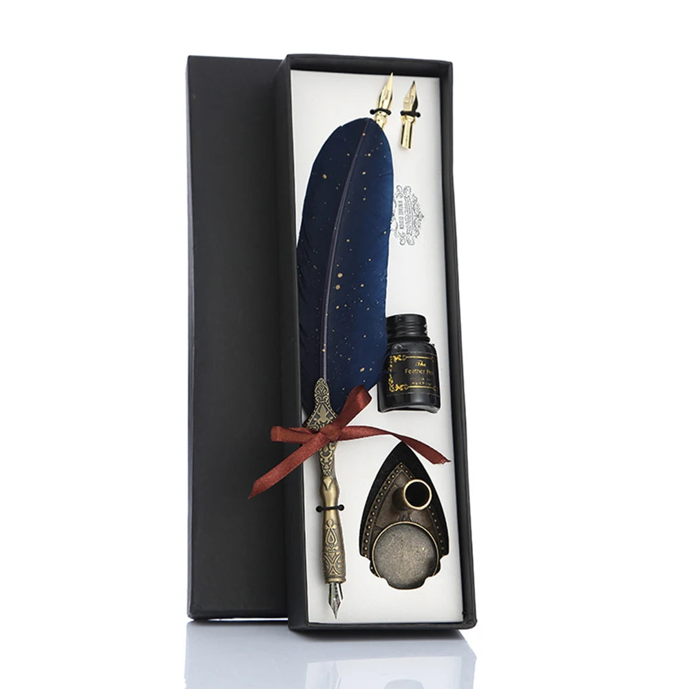 Retro Calligraphy Feather Dip Pen with 2 Nib Quill Fountain Writing Stationery