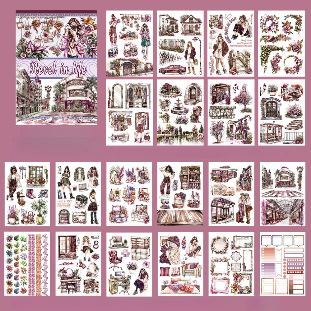 A5 Western Style Character Theme Stickers Book PET Material Pre-cut Model Retro Literary Style Diary Decoration Basic Material