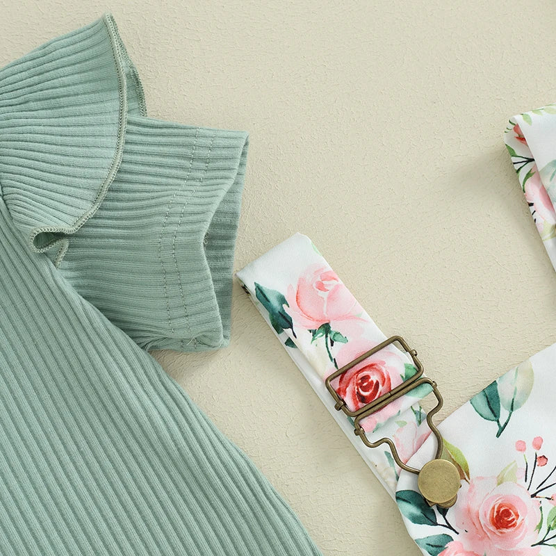 Toddler Girls 3-Piece Summer Set Ruffle Sleeve Top Floral Shorts and Bow Headband - Cute Baby Outfit for Newborns