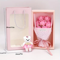 Valentine's Day Artificial Rose Bouquet Gift Box with Teddy Bear - Soap Flower Roses for Mother's Day, Christmas,