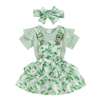 Toddler Girls 3-Piece Summer Set Ruffle Sleeve Top Floral Shorts and Bow Headband - Cute Baby Outfit for Newborns