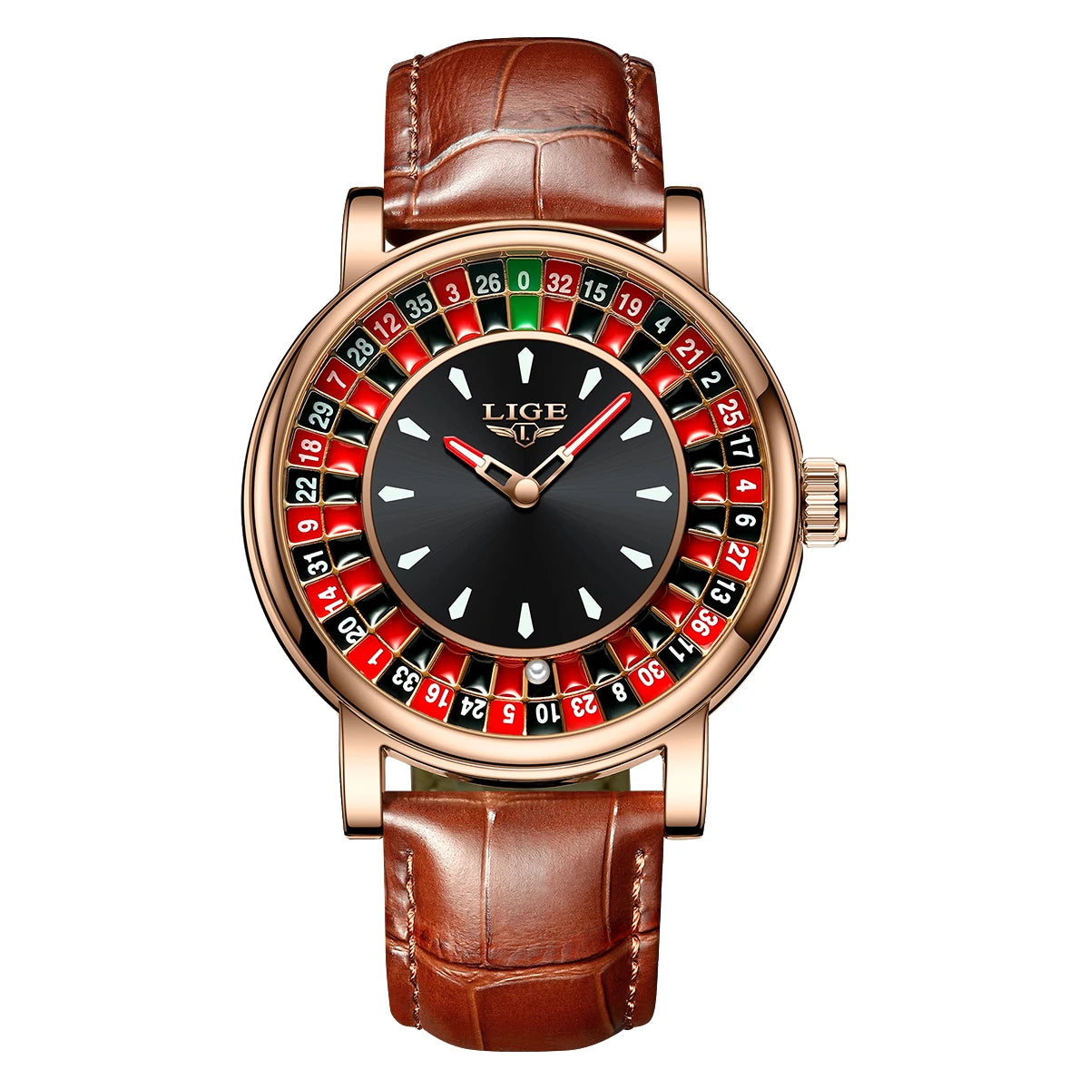 LIGE Quartz Man Watch Fashion Luxury Creative Roulette Game Dial Design Leather Casual Life Waterproof Watches for Men Gifts+Box