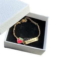DUOYING Customised Rainbow Name Bracelet Engraved Letter ID Flower Bar Bangle Adjustable Strawberry Bracelet For Kids Gift