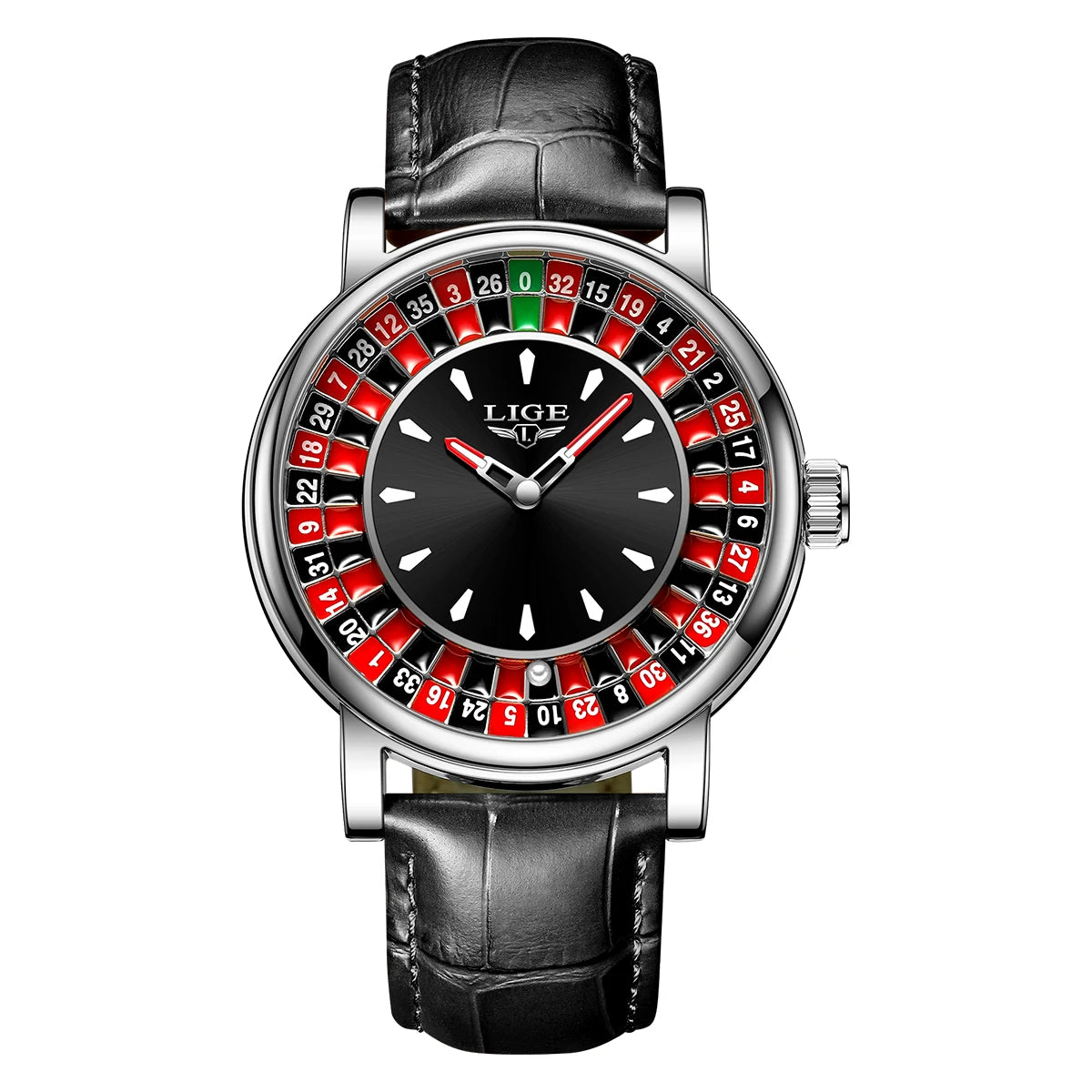 LIGE Quartz Man Watch Fashion Luxury Creative Roulette Game Dial Design Leather Casual Life Waterproof Watches for Men Gifts+Box