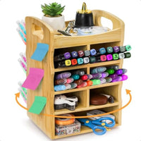 Bamboo Art ply Organizer 360 Rotating Pen Holder with Handle Holds 400+ Pencils 15 Compartments Desktop Storage Stationary Cadd