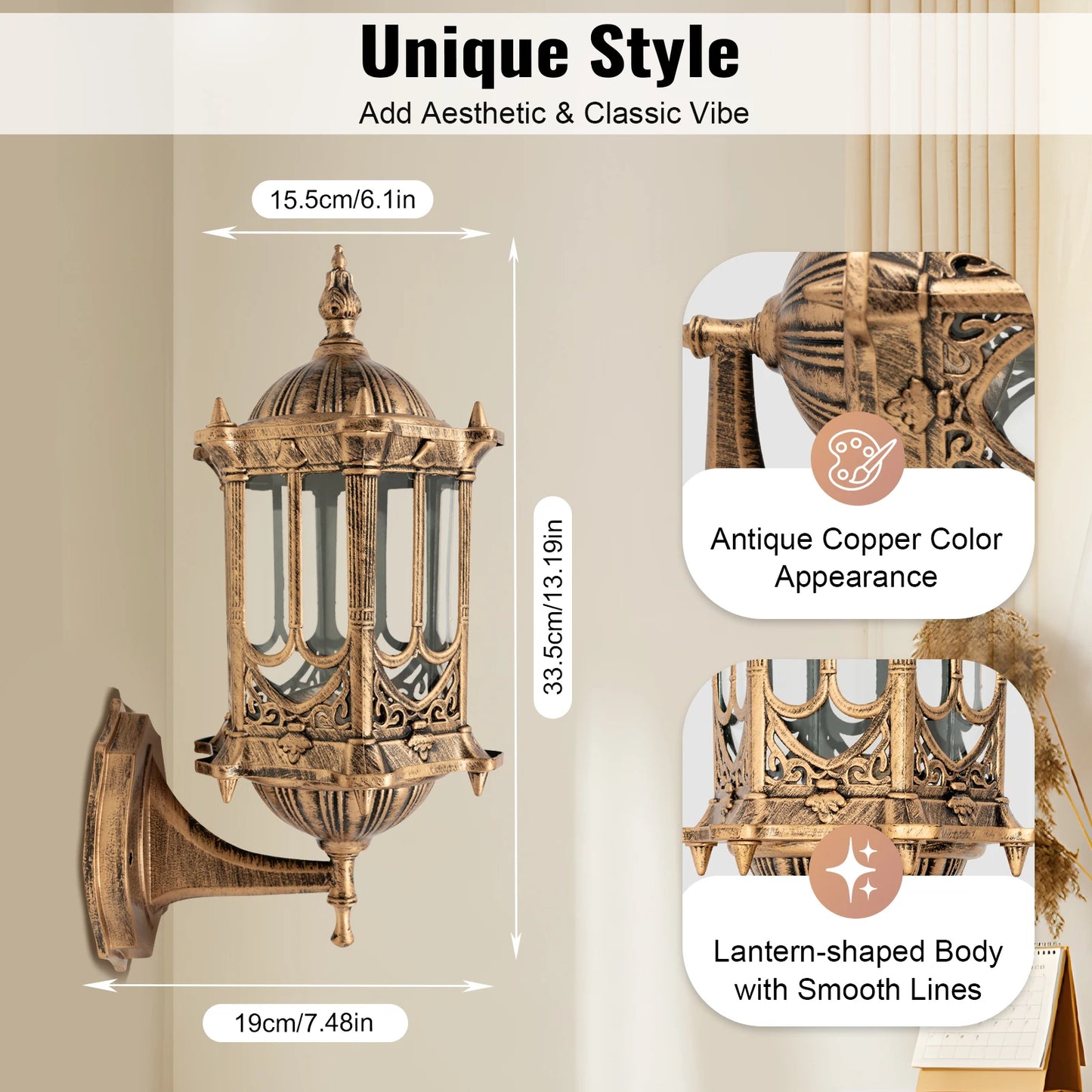 Antique Lantern Wall Lamp Sconce Porch Lamp Garden Outdoor Exterior Wall Light Wall Mount Waterproof Lantern E27