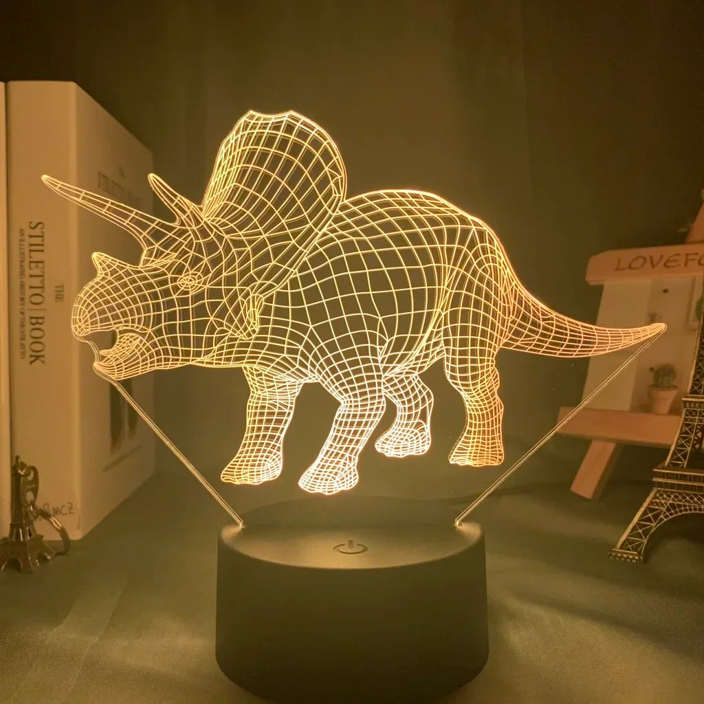 Baby Night Light Dinosaur Triceratops for Kids Bedroom Decor Nightlight Cool Birthday Gift 3d Illusion Acrylic Battery Desk Lamp