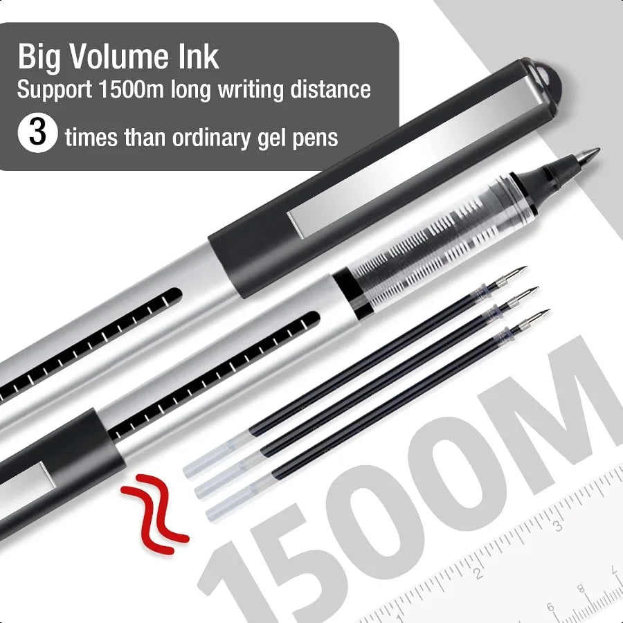 Rollerball Pens Fine Tip: 16 Pack 0.5mm Black Pens for NoteTaking Writing Signature Office Journaling Stationary plies