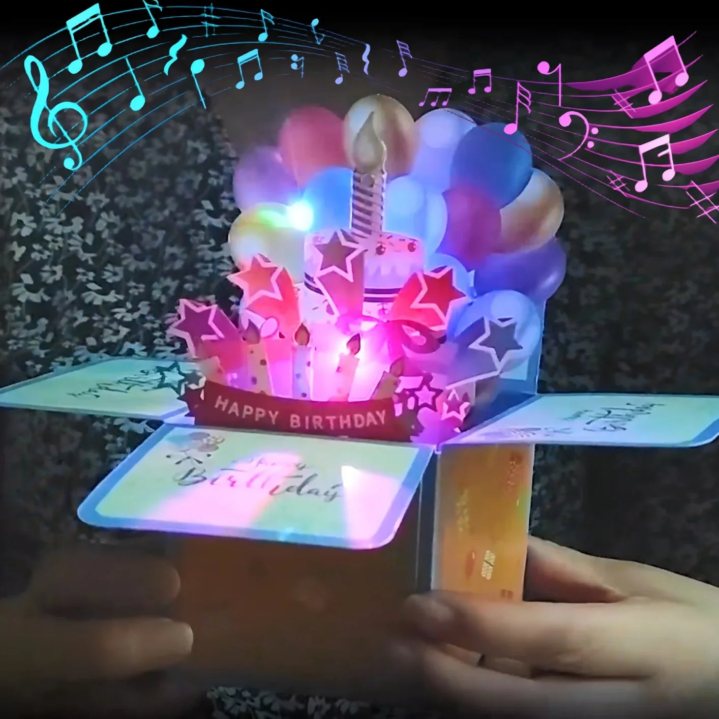 3D Pop Up Music Birthday Greeting Card with Lights and Candles, Creative Musical Card Box Message Card Surprise Birthday Gift