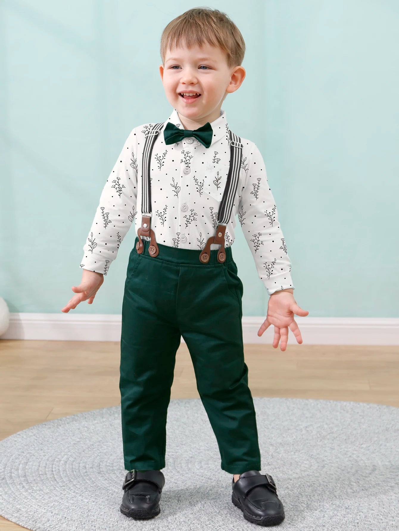 Baby Boy Clothes Infant Boy Gentleman Outfits Suit,Dress Shirt + Suspender Pants + Bowtie + Beret Hat Wedding