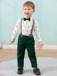 Baby Boy Clothes Infant Boy Gentleman Outfits Suit,Dress Shirt + Suspender Pants + Bowtie + Beret Hat Wedding