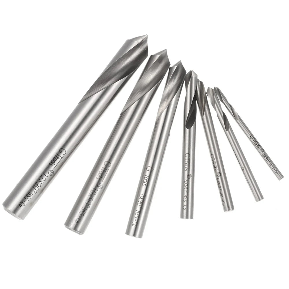 7PCS M42 HSS Drill Bits High Speed Steel Cobalt Spotting Drill Bits Set Round Shank 90 Degree Drilling Chamfering Tool 3mm-12mm