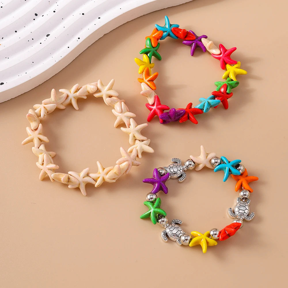 Bohemia Colorful Starfish Bracelets for Women Girls Turtle Beaded Bracelets Summer Beach Jewelry Gifts