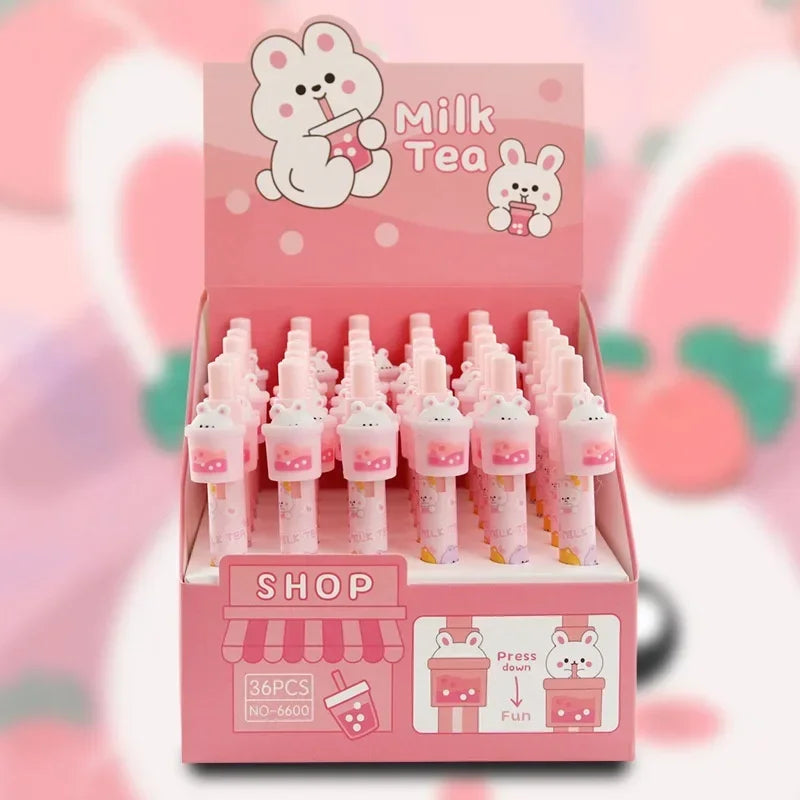 24pcs pencil Suit Cartoon Cute Milk Tea Rabbits Surprise Hide-And-Seek Press Students Learn Office Stationery