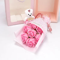 Valentine's Day Artificial Rose Bouquet Gift Box with Teddy Bear - Soap Flower Roses for Mother's Day, Christmas,