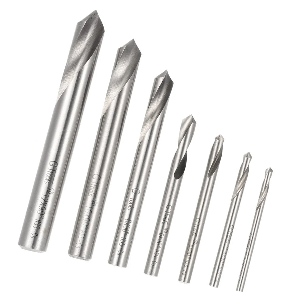 7PCS M42 HSS Drill Bits High Speed Steel Cobalt Spotting Drill Bits Set Round Shank 90 Degree Drilling Chamfering Tool 3mm-12mm