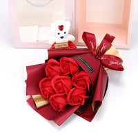 Valentine's Day Artificial Rose Bouquet Gift Box with Teddy Bear - Soap Flower Roses for Mother's Day, Christmas,