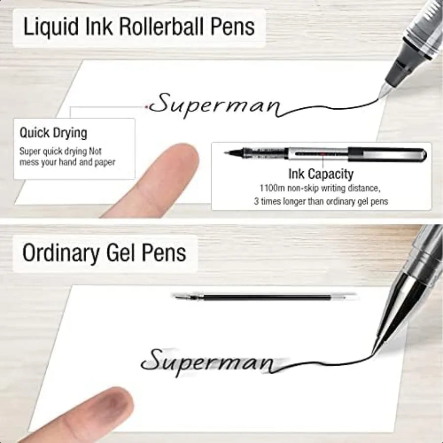 Rollerball Pens Fine Tip: 16 Pack 0.5mm Black Pens for NoteTaking Writing Signature Office Journaling Stationary plies