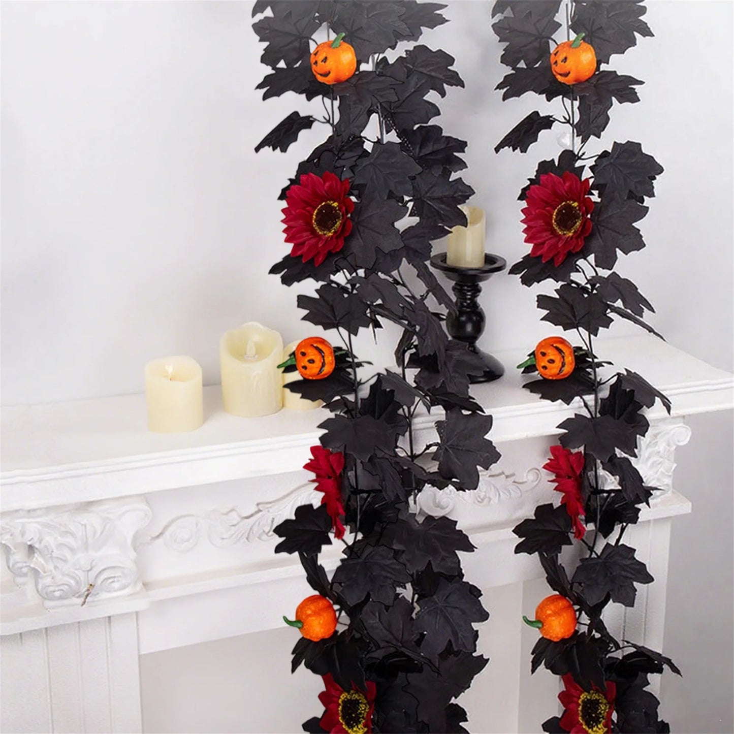 Artificial Fall Maple Leaf Wreath with Pumpkins and Berries for Halloween Thanksgiving Harvest Home Decorations