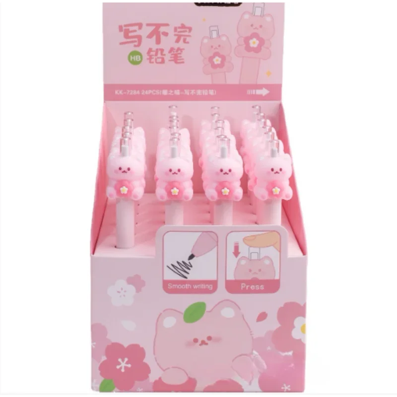 24pcs pencil Suit Cartoon Cute Milk Tea Rabbits Surprise Hide-And-Seek Press Students Learn Office Stationery