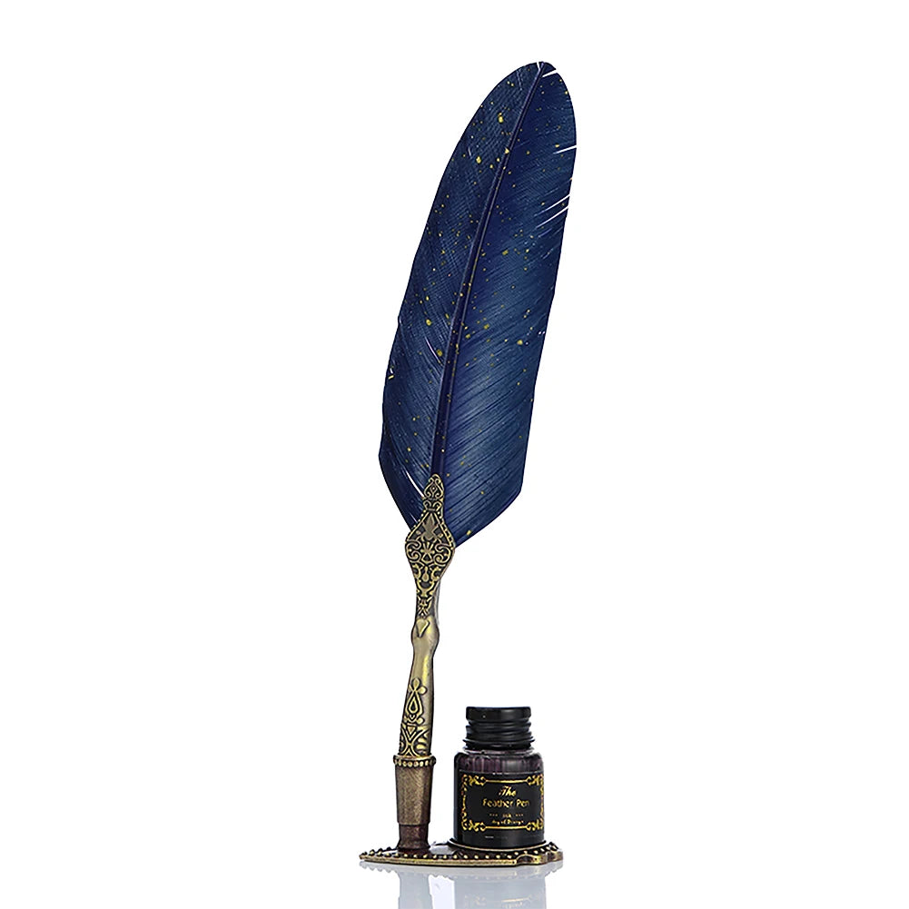 Retro Calligraphy Feather Dip Pen with 2 Nib Quill Fountain Writing Stationery