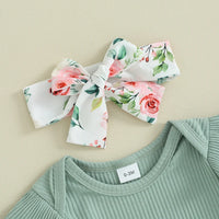 Toddler Girls 3-Piece Summer Set Ruffle Sleeve Top Floral Shorts and Bow Headband - Cute Baby Outfit for Newborns