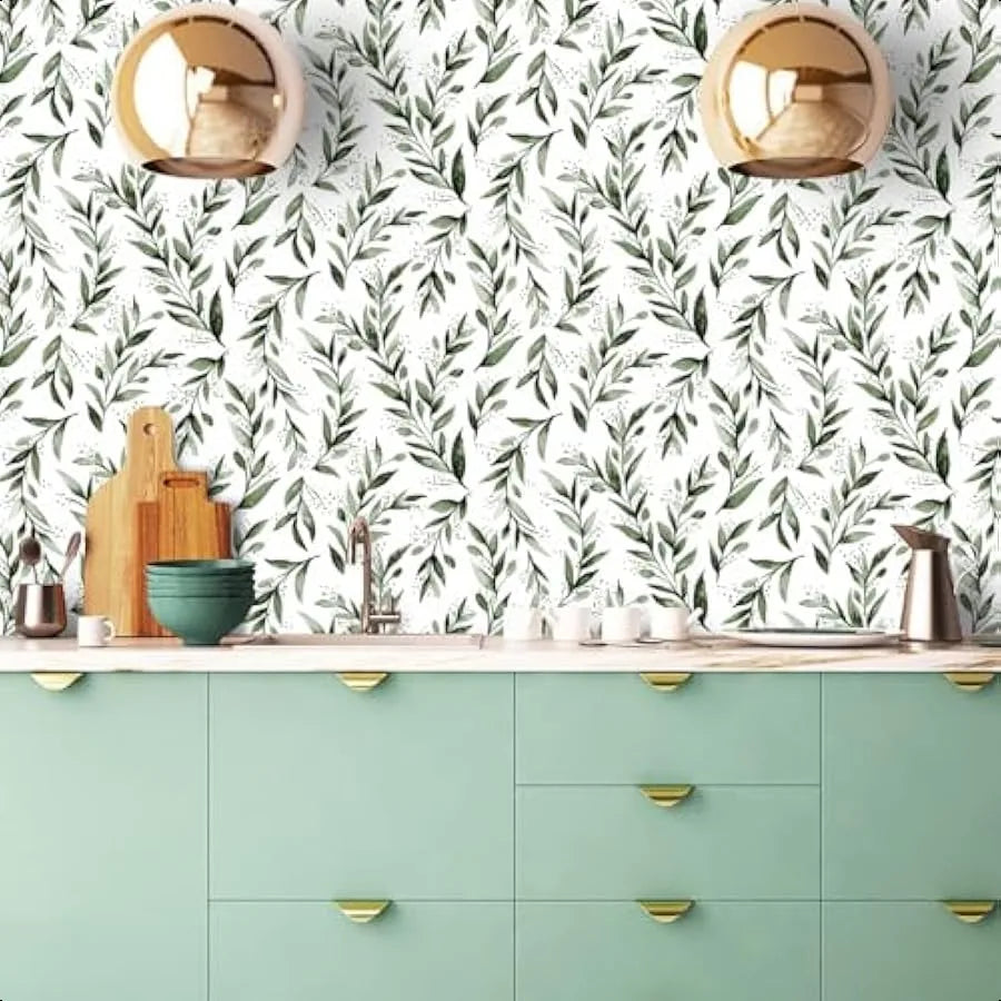 Green Leaf Wallpaper Peel and Stick Olive Leaf Contact Paper 17.7inch x 118.1inch Green Peel and Stick Wallpaper Modern Farmhou