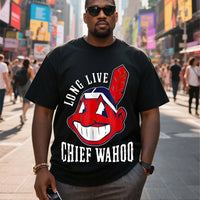 Plus Size Cleveland Indians Chief Wahoo Logo Black Short Sleeve T-Shirt Suitable for Outdoor Leisure Wear in Summer