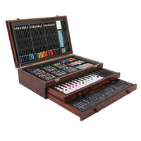 142PCS Set Wooden Art Set 24PCS Colored Pencils 24PCS Oil Pastels 60PCS Crayons Watercolor Paints Erasers Pencil Rollers Sketchb