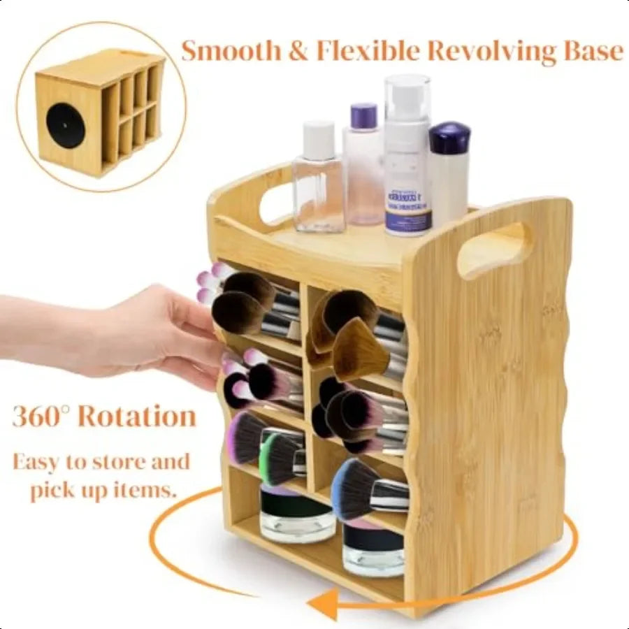 Bamboo Art ply Organizer 360 Rotating Pen Holder with Handle Holds 400+ Pencils 15 Compartments Desktop Storage Stationary Cadd