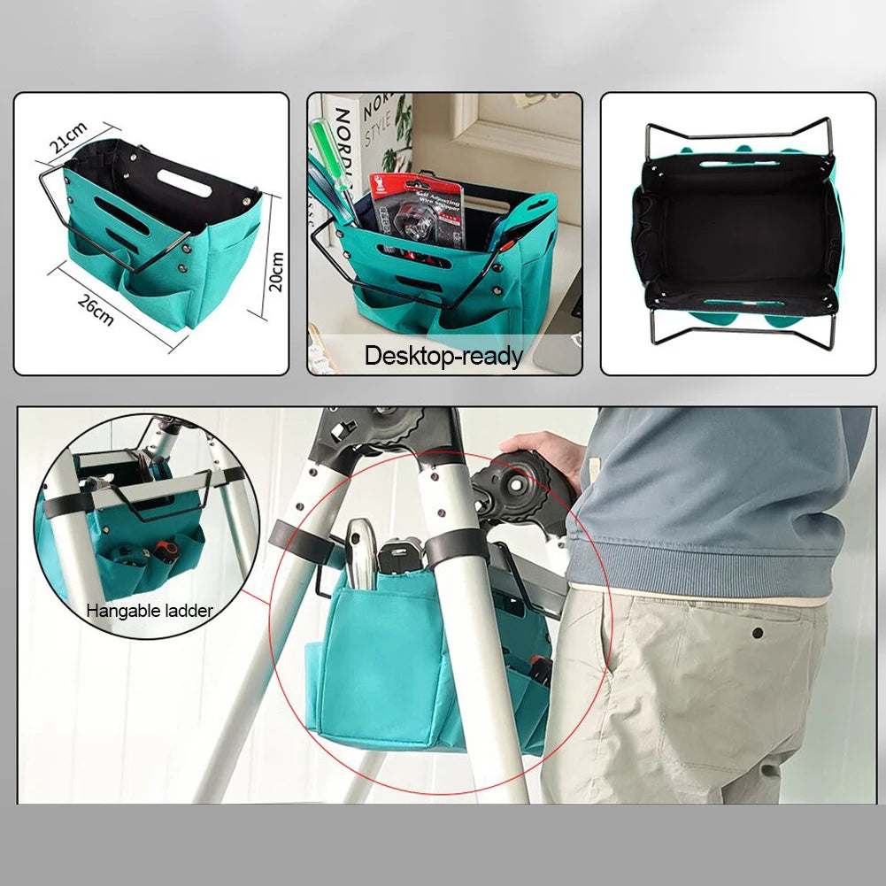 Telescoping Ladder Tool Bag Folding Herringbone Ladder Tool Storage Bag Waterproof Oxford Cloth Tool Organizers for Repair Work