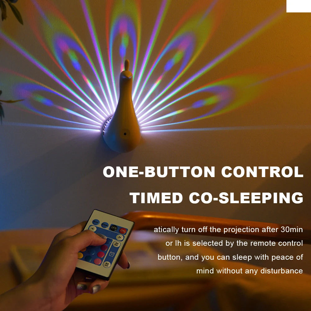 1/2PCS Peacock Projection Night Light LED Wall Lamp With Remote Control 12 Colors Bedroom Atmosphere Lamp Home Room Decor Light