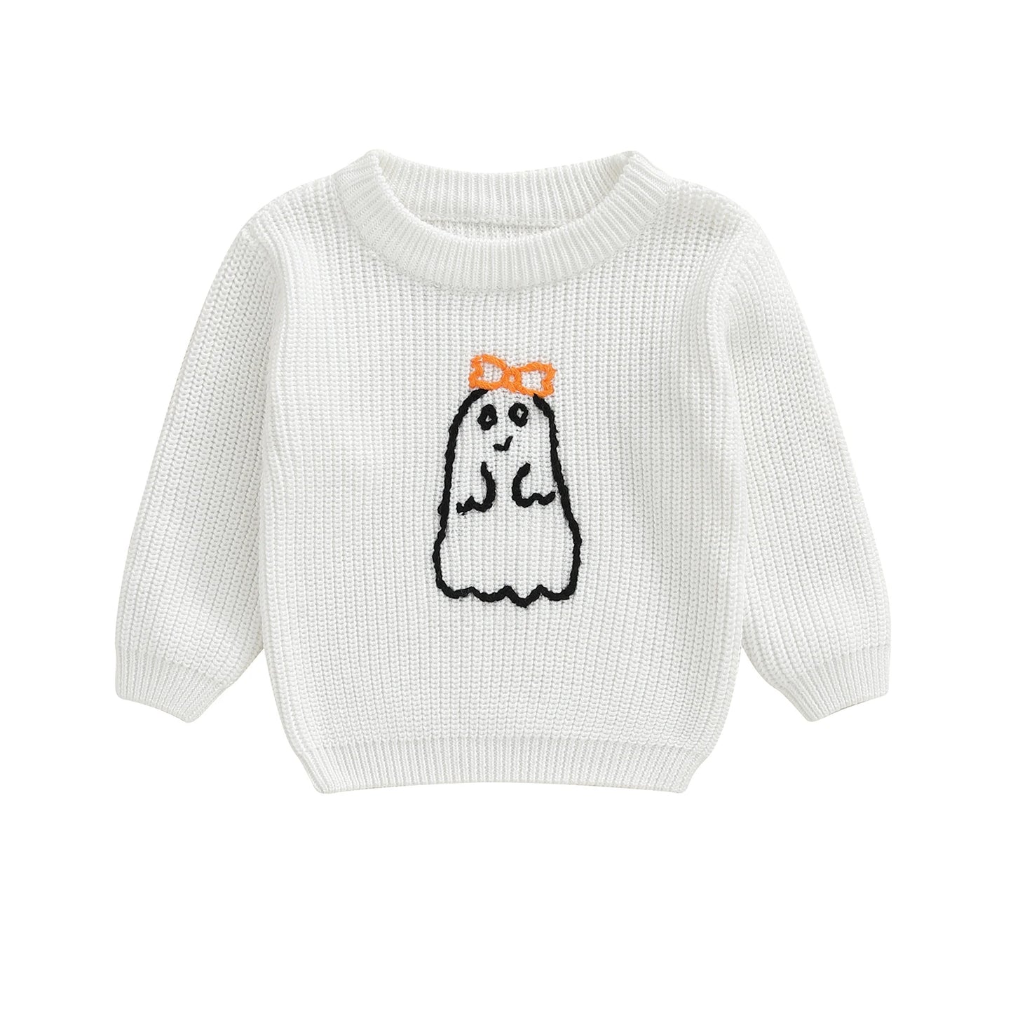 Infant Baby Boy Halloween Sweater Pumpkin Patchwork Applique Ribbed Crew Neck Long Sleeve Knitted Tops for Autumn Winter