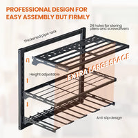 AIRAJ Wall-Mounted 3-Tier Storage Rack For Electric Tools Adjustable Heavy-Duty Garage Tool Organizer With Cordless Drill Holder