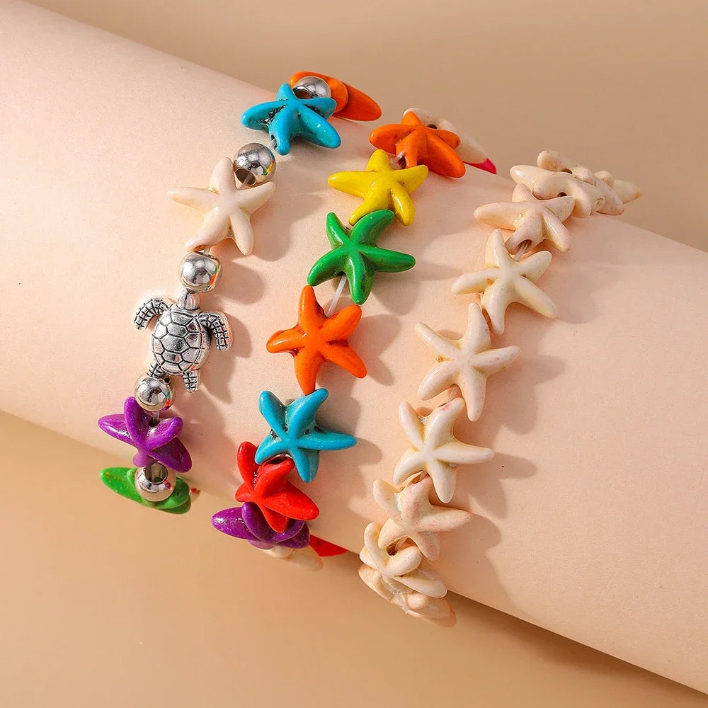 Bohemia Colorful Starfish Bracelets for Women Girls Turtle Beaded Bracelets Summer Beach Jewelry Gifts