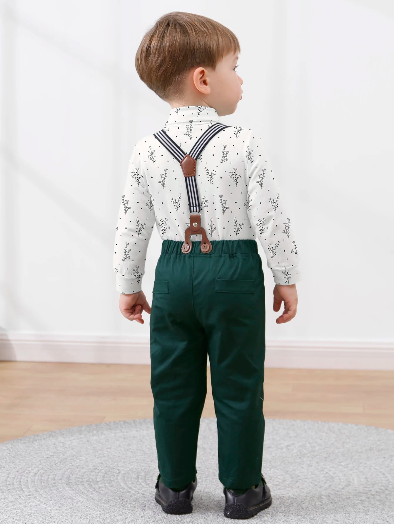 Baby Boy Clothes Infant Boy Gentleman Outfits Suit,Dress Shirt + Suspender Pants + Bowtie + Beret Hat Wedding
