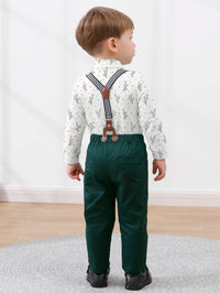 Baby Boy Clothes Infant Boy Gentleman Outfits Suit,Dress Shirt + Suspender Pants + Bowtie + Beret Hat Wedding