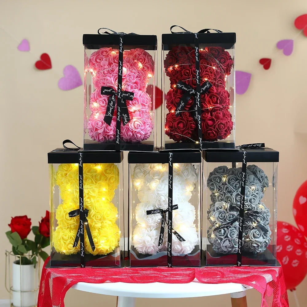 2025 Eternal Flower 25cm Artificial Teddy Rose Flower Bear with Box Girlfriend Women Birthday Wedding Party Decor Romantic Gift