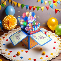 3D Pop Up Music Birthday Greeting Card with Lights and Candles, Creative Musical Card Box Message Card Surprise Birthday Gift