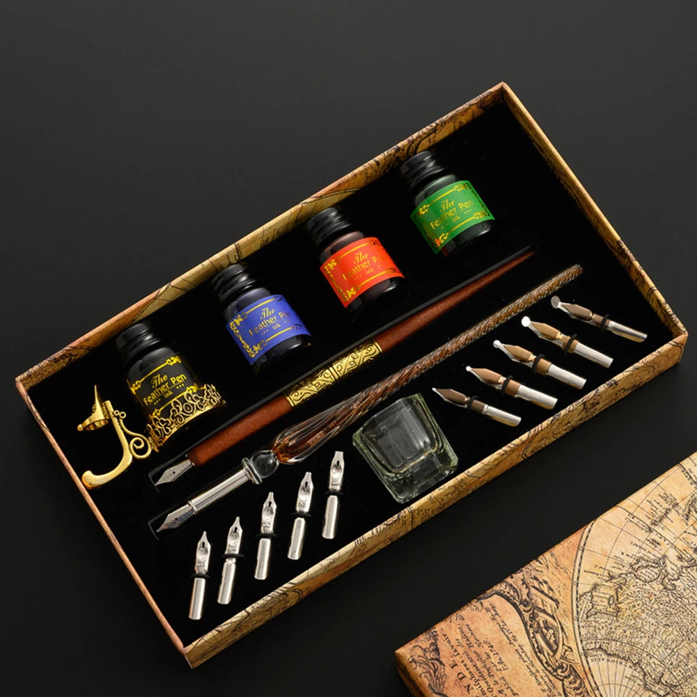 European Dip Pen Fountain Retro Starry Sky Glass Calligraphy Pen Stationery Gift