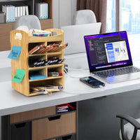 Bamboo Art ply Organizer 360 Rotating Pen Holder with Handle Holds 400+ Pencils 15 Compartments Desktop Storage Stationary Cadd